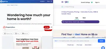 Screengrabs of popular property listing websites in Singapore