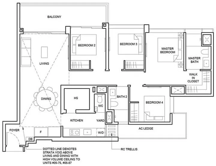 Forett at Bukit Timah floor plan for 4 Bedroom Premium Type D1a 1281 sqft. Image from official Forett website