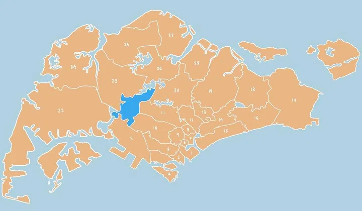 Illustrated map showing District 21 - Upper Bukit Timah, Clementi Park, Ulu Pandan in Singapore.