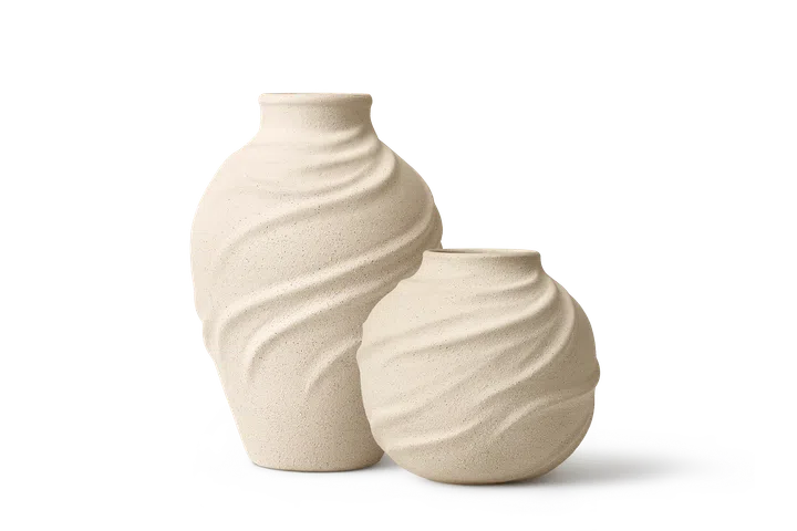 Castlery Tan France Reya Drape tall (43.5cm) and short (27cm) vases.