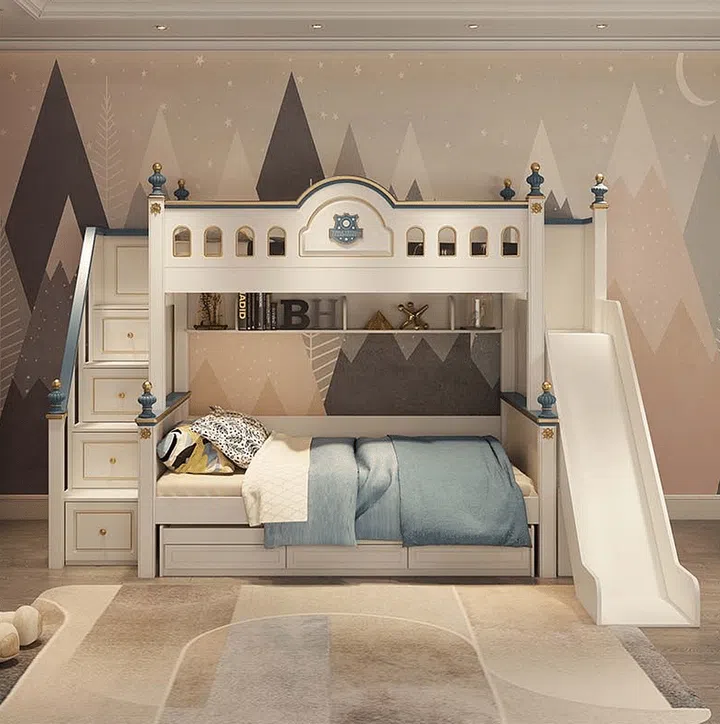 Addin children bunk bed with storage and slide