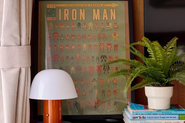 The apartment is filled with objects that tell the couple’s story, from childhood-inspired collectibles to travel keepsakes.