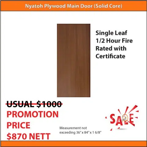 Renovaid, Half Hour Fire Rated Nyatoh Plywood Main Door, $870–$1,250