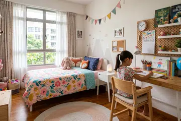 Image of a child’s bedroom with study table.