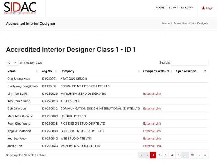 Screengrab of the Singapore Interior Design Accreditation Council (SIDAC) ID1 website.