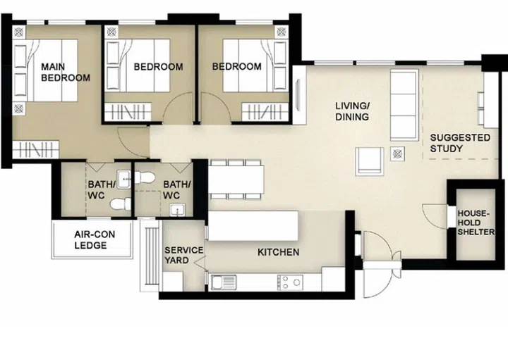 Fernvale Oasis BTO 5-room (113 sqm) floor plan.