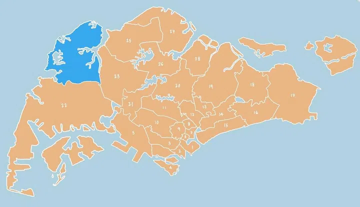 Illustrated map showing District 24 - Lim Chu Kang, Tengah in Singapore.
