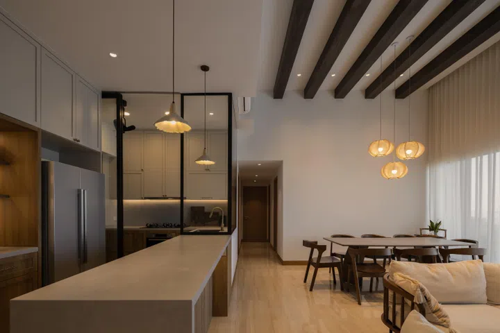 Nothing sections off the dry kitchen. 