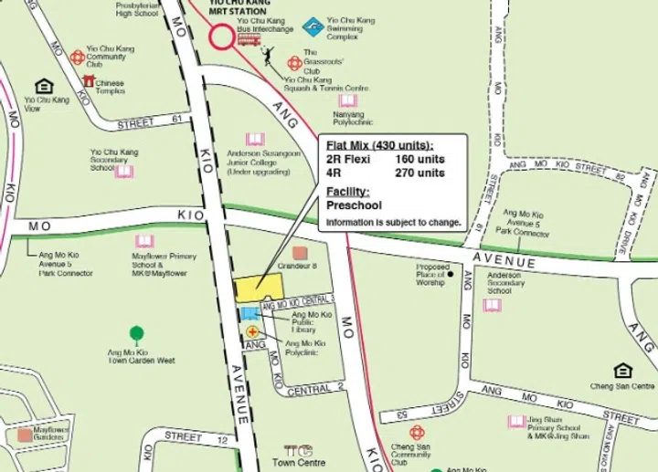 Map showing location of the Central Trio @ AMK HDB BTO estate, launched in October 2024 BTO sales exercise.