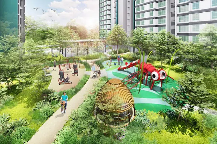 Artist's impression of the communal park and playground within Ghim Moh Natura BTO.