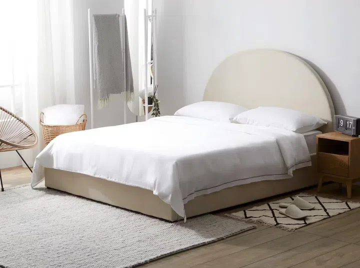 arched headboard with bed storage