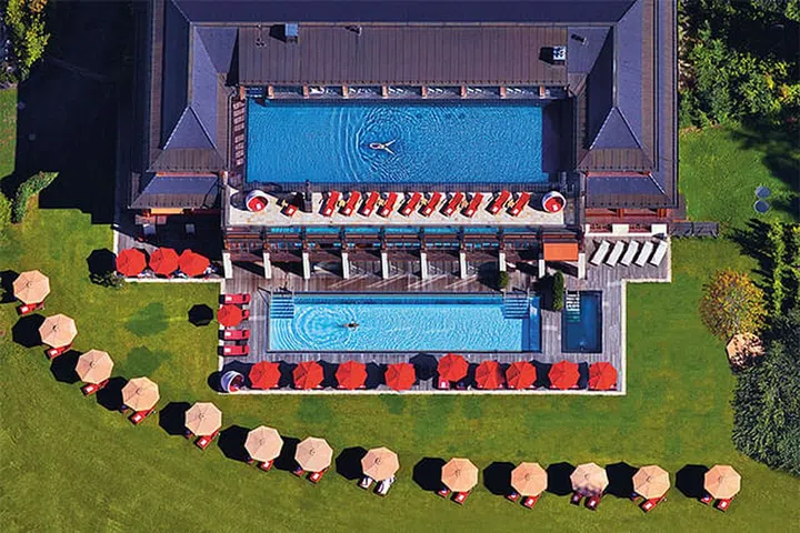 Several infinity pools are available for guests, including a heated, open-air onsen.