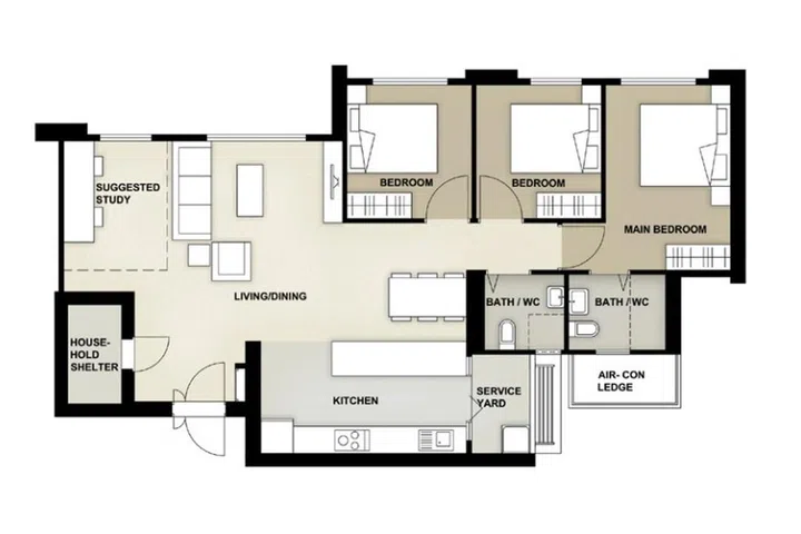 Marsiling Ridge BTO 5-room (113 sqm) floor plan.