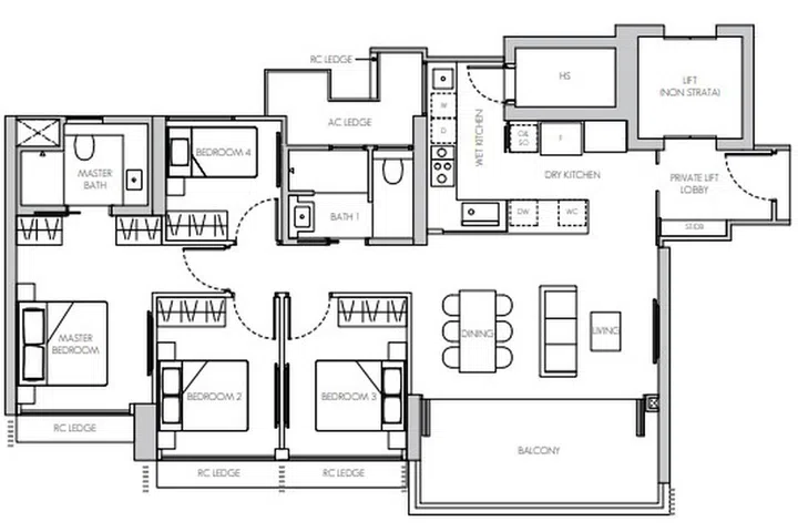 8@BT Penthouse TYPE PH1 126 sq m / 1356 sq ft #20-02 floor plan.