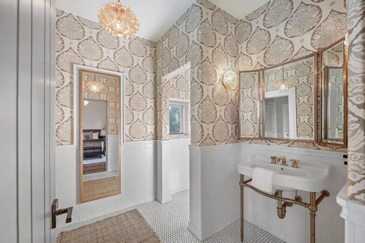 The gorgeous bathroom is fit for a mogul.
