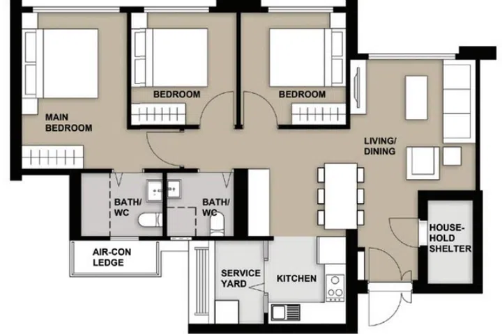 Central Trio @ AMK 4-room (89 sqm) floor plan.