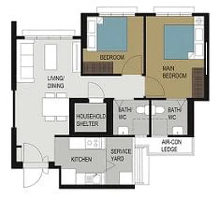 Punggol Northshore Cove BTO 3-Room floor plan spanning 68 sqm. Image MyNiceHome HDB