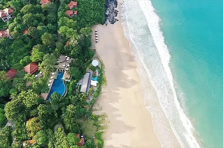 The resort has almost a kilometre of powder white beach.