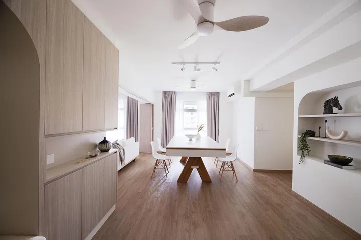 Spacious dining room in a 3-Gen HDB BTO flat in Tengah Garden.