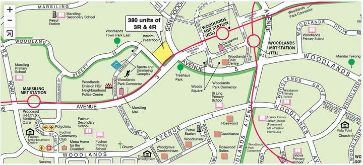 HDB BTO Dec 2023 Woodlands Ave 3 near MRT station map. Image from HDB BTO Portal
