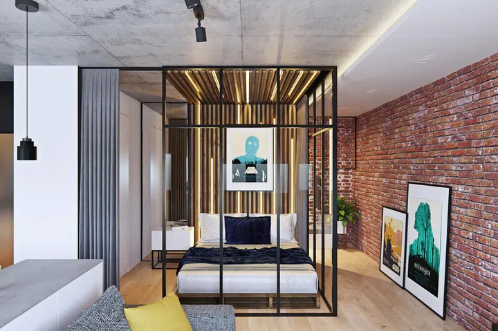 The bedroom was placed in the middle of the apartment.