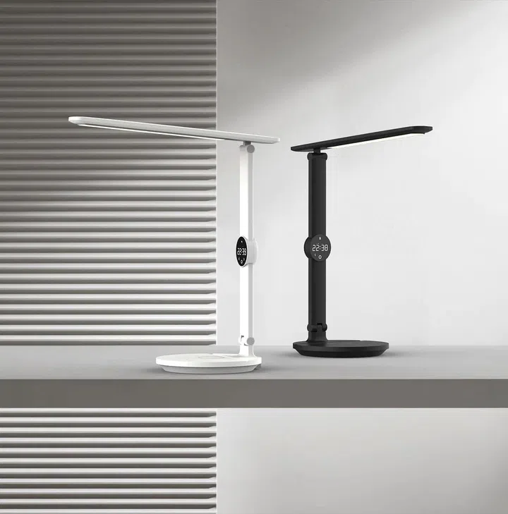 multifunctional ergoworks lamp alarm timer digital LED clock wireless charging foldable