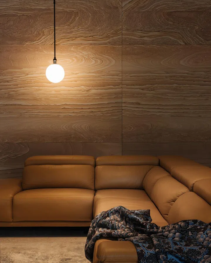 Lampe Gras 300 pendant lamp from DCW Editions in the living area of a 6,534 sq ft semi-detached at Jalan Belibas, Upper Thomson designed by Metre Architects.