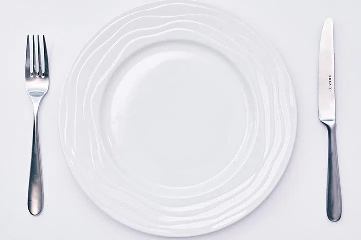 All utensils by the sides of the plate signals the start of a meal.