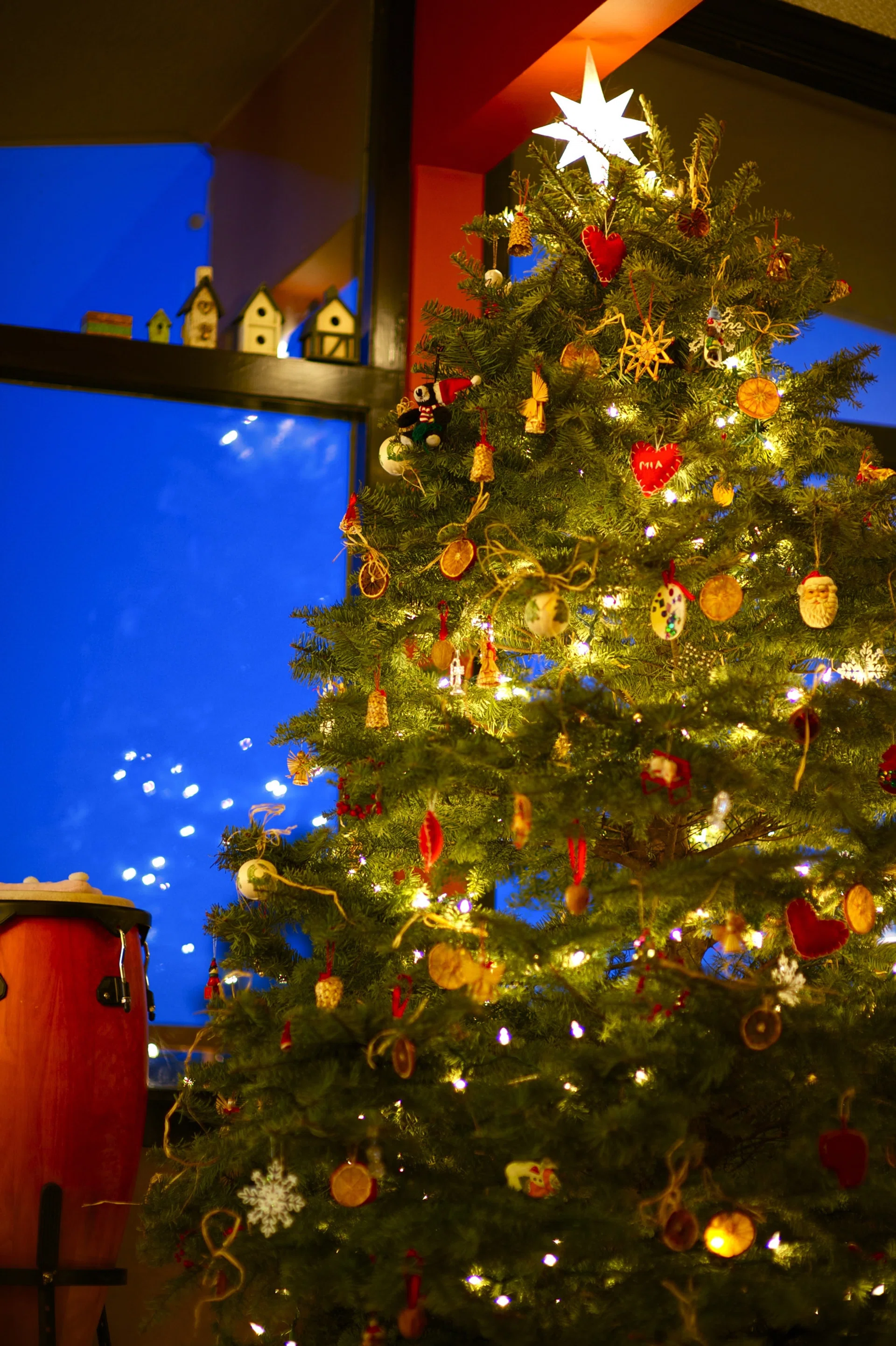 Beautiful Christmas Tree Under High Roof. Holidays Christmas Theme. Vertical Photography.