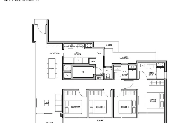 The Orie condo 4-bedroom (type D1) floor plan.
