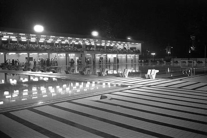 The swimming pool at the Old Police Academy, circa 1977.