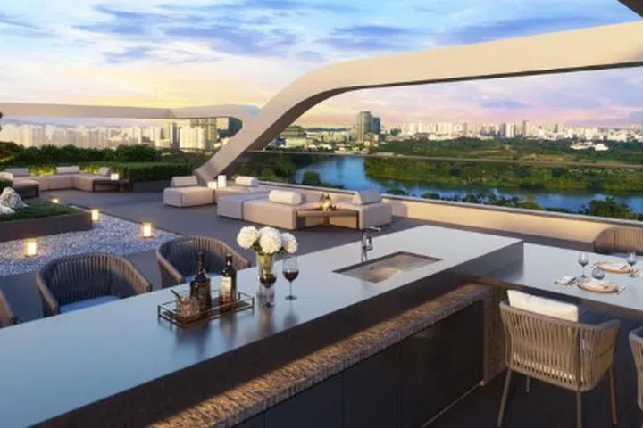 Artist's impression of the Sky 360 rooftop garden within the Sora condo.