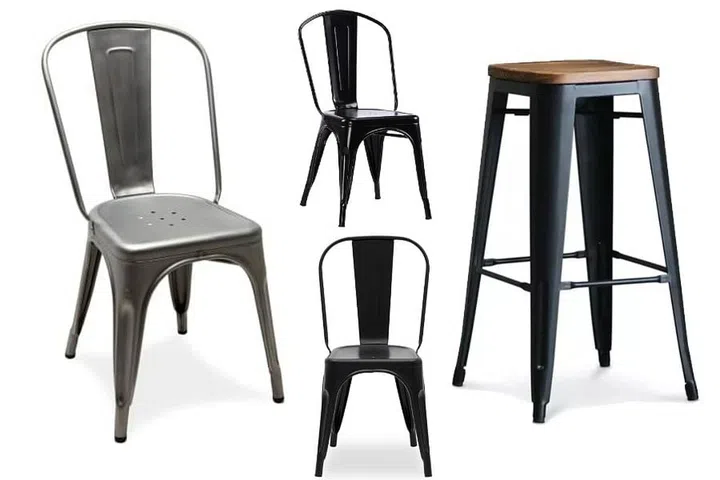 From left: The original Tolix Chair (€294); the Bartel Chair in Black by HipVan ($59); the Retro Metal Chair in Black by Fortytwo ($49.90); Tolix Barstool with wooden seat by Lazada ($63)