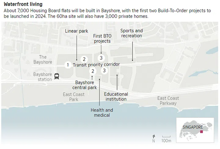 Artist's map of the new and upcoming Bayshore HDB BTO in SIngapore