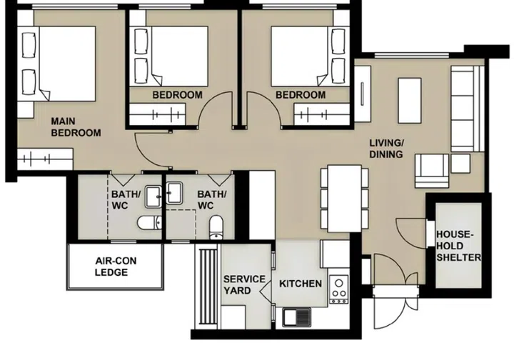 Floor plan of 4-room flat (89 sqm) in Merpati Alcove HDB BTO.
