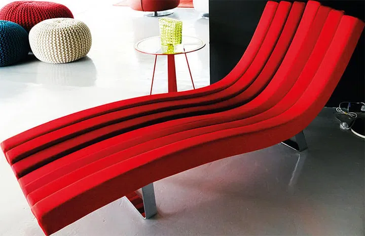 The eye-catching Vitamine lounger, price on application, can be colour-customised displayed in the Roche Bobois Singapore showroom (2014).