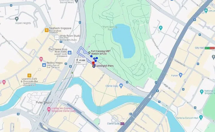 The new Canninghill Piers condo is just a short 220m walk from the nearest Fort Canning MRT Station. Image from Google Maps