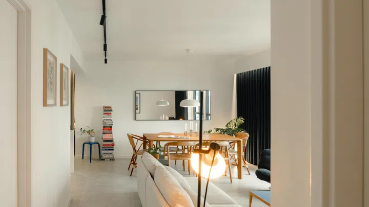 Dining room in architect Carnation Kng and her Portuguese husband, Lourenço Vaz Pinto’s 4-room resale HDB at Dawson Road.
