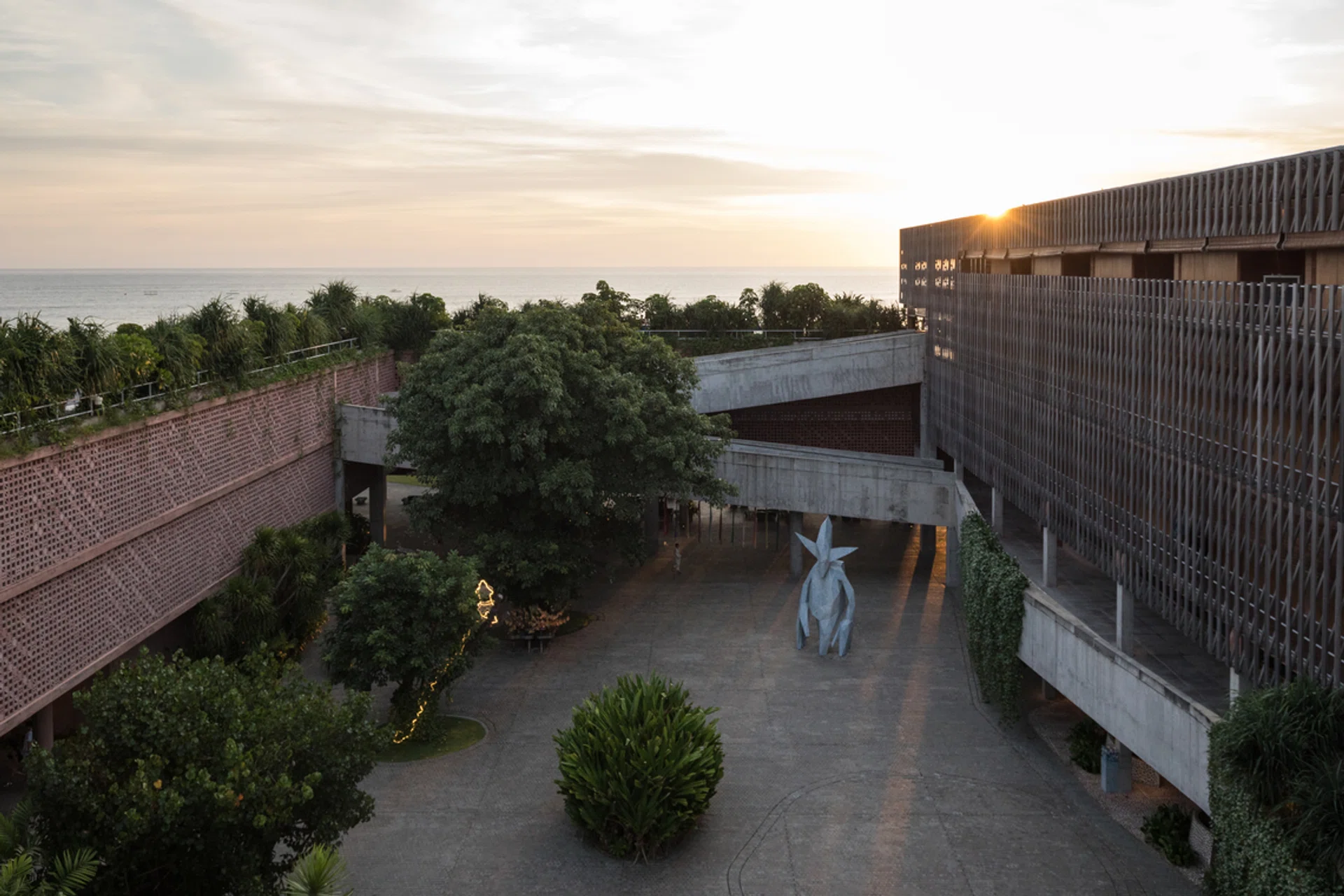 Aerial view of the hotel atrium at Desa Potato Head Bali.