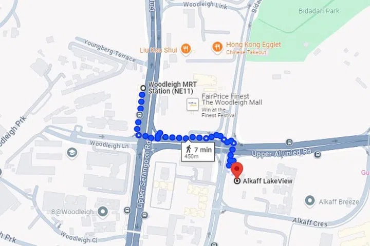 Alkaff Lakeview is a 2 to 7 minute walk from Woodleigh MRT Station.