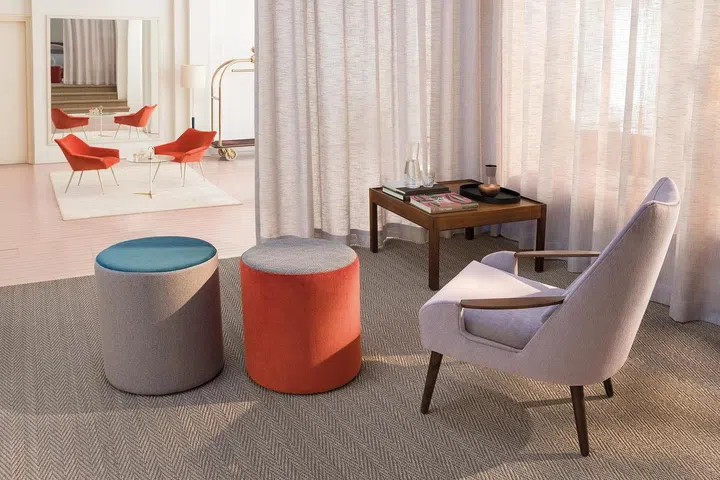 Acacia Fabrics showcase of a living room upholstered with fire retardant fabric called FR-One in SIngapore