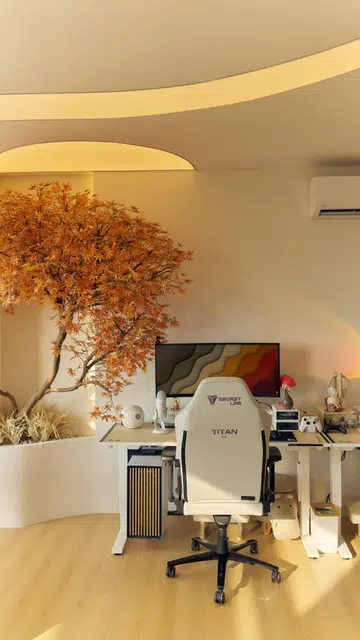 A His-and-Hers workstation is located in the main living area of the home.