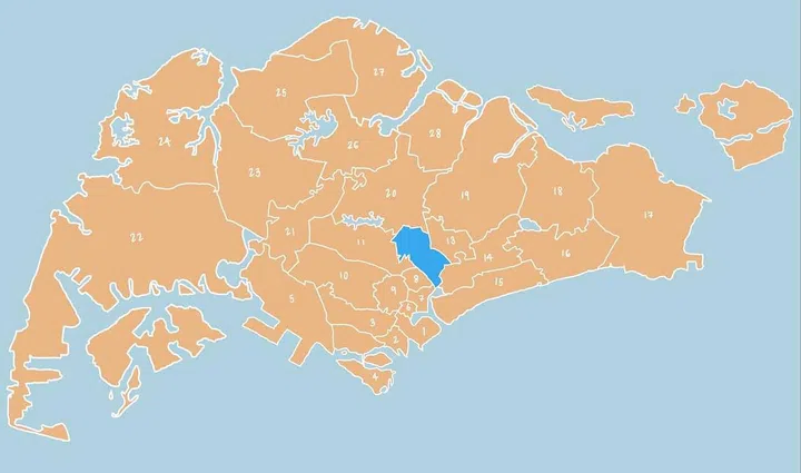 Illustrated map showing District 12 - Toa Payoh, Balestier, Serangoon, Novena in Singapore.