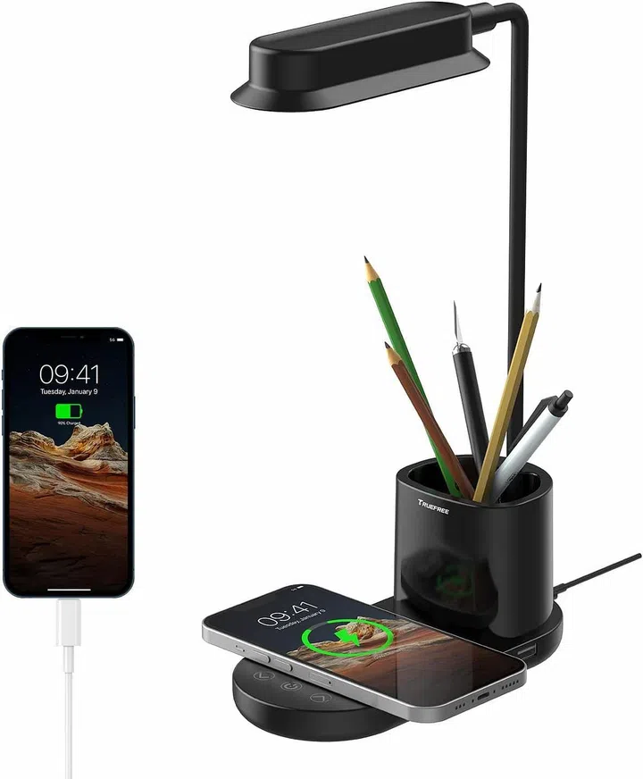 truefree multifunctional black lamp with wireless charging pen storage USB charging