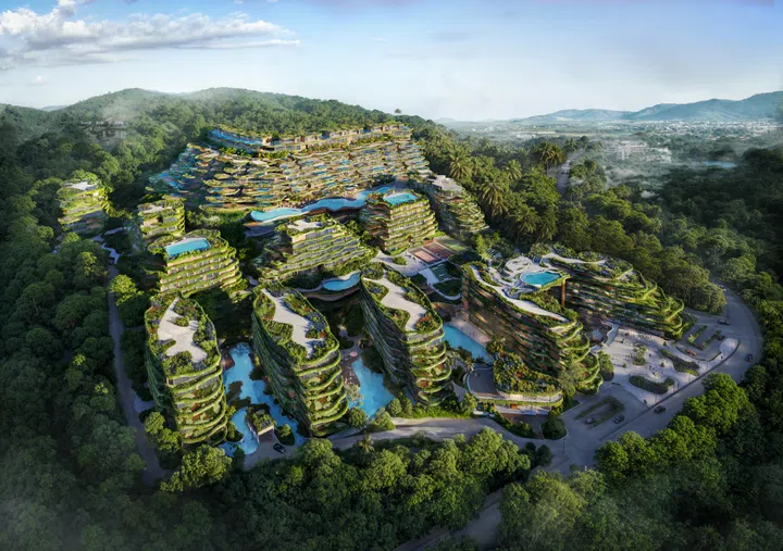 Artist’s aerial impression of the upcoming Layan Verde integrated development in Phuket.