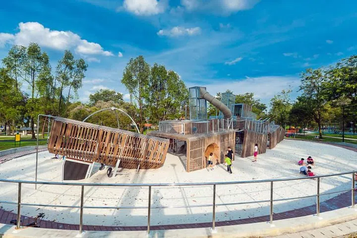A life-sized shipwreck of wooden planks and galvanised steel, separated into five fractured pieces at the Sembawang Park playground. PHOTO: PLAYPOINT (SINGAPORE) PTE LTD