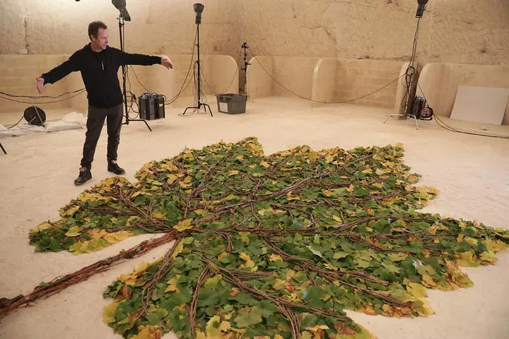 he making of Chardonnay Leaf in 2018, made with actual grape leaves, shoots and bunches from the Sillery vineyards.

