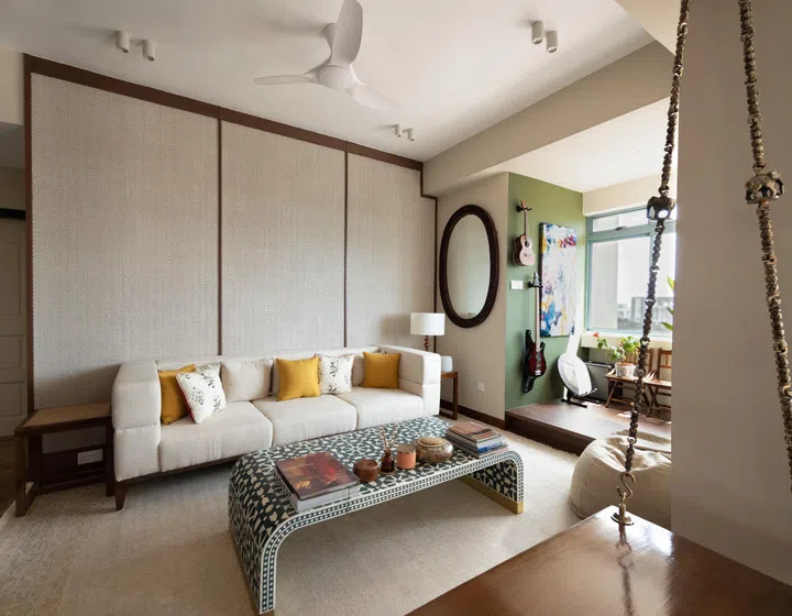 “I like a base of earthiness and then like a display piece or a colour on the wall,” says the homeowner. 