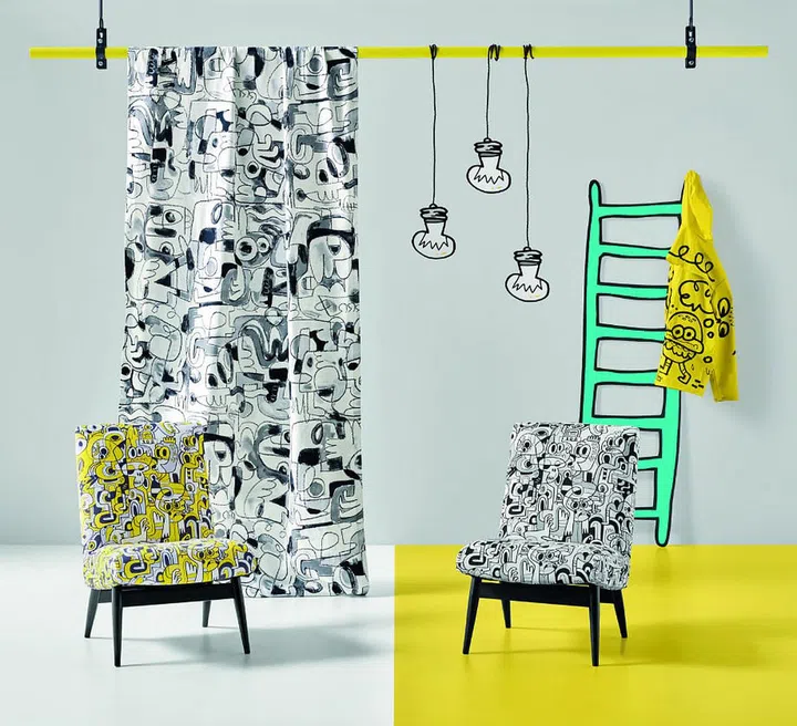 Jon Burgerman, Kirkby, fabric, upholstery