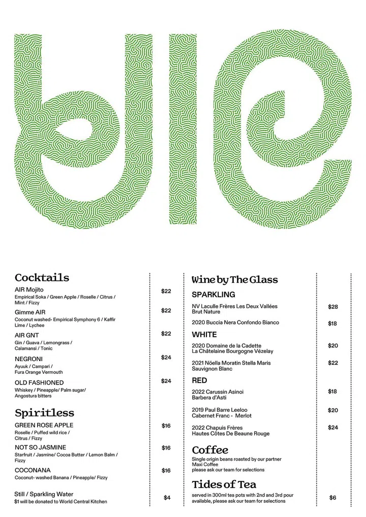 Drinks menu of AIR